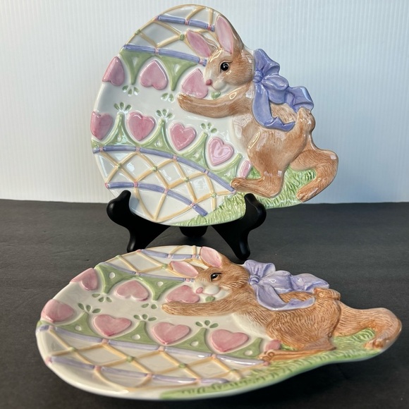 Vintage Fitz and Floyd Bunny Canape Plate Easter Set Of 2 - Picture 4 of 6